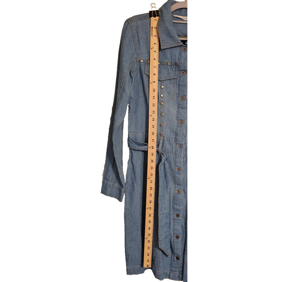 NWT Women Sz Small Given Kale Blue Light denim jean dress metal rhineston belted - Picture 4 of 11